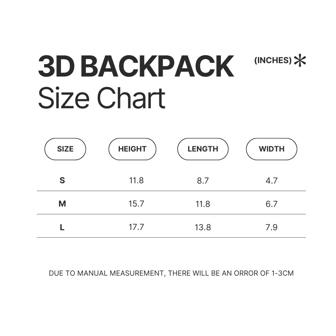 3D Backpack Size Chart - Sleep Token Band Store