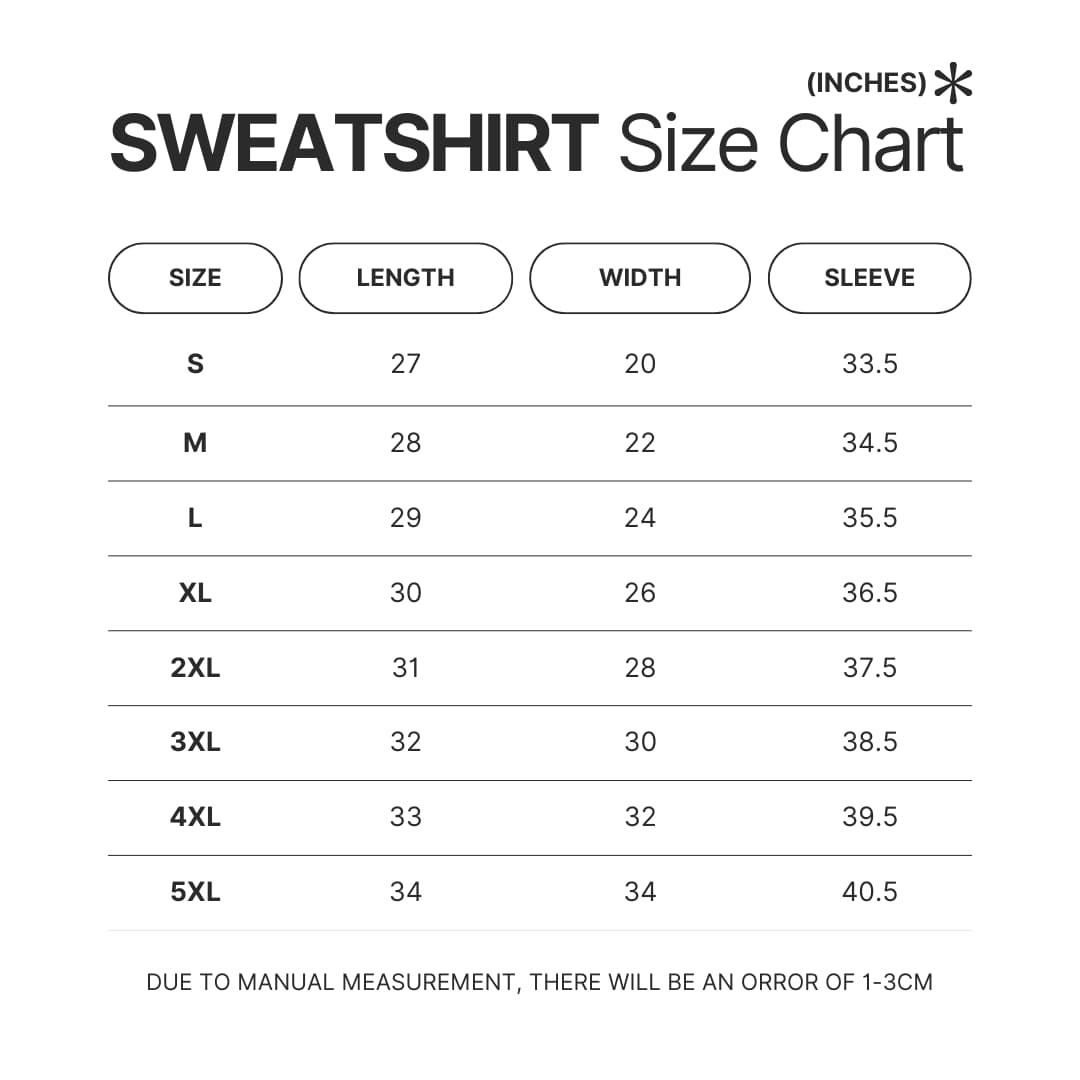 Sweatshirt Size Chart - Sleep Token Band Store