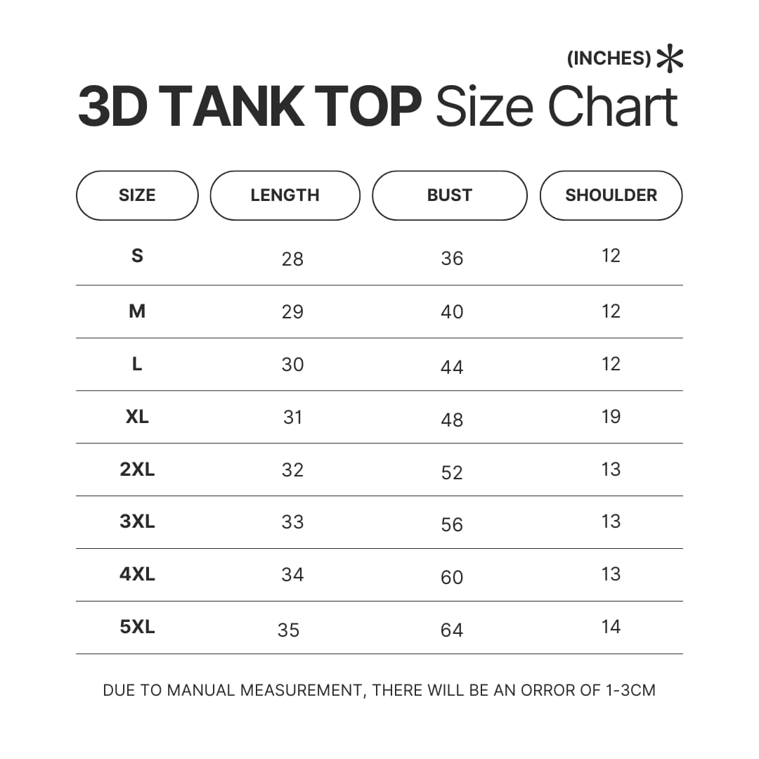 3D Tank Top Size Chart - Sleep Token Band Store